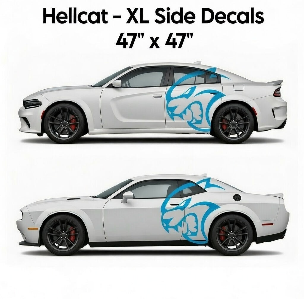 Dodge Challenger & Charger Hellcat Big Cat Head Rear Side Decal Kit (L