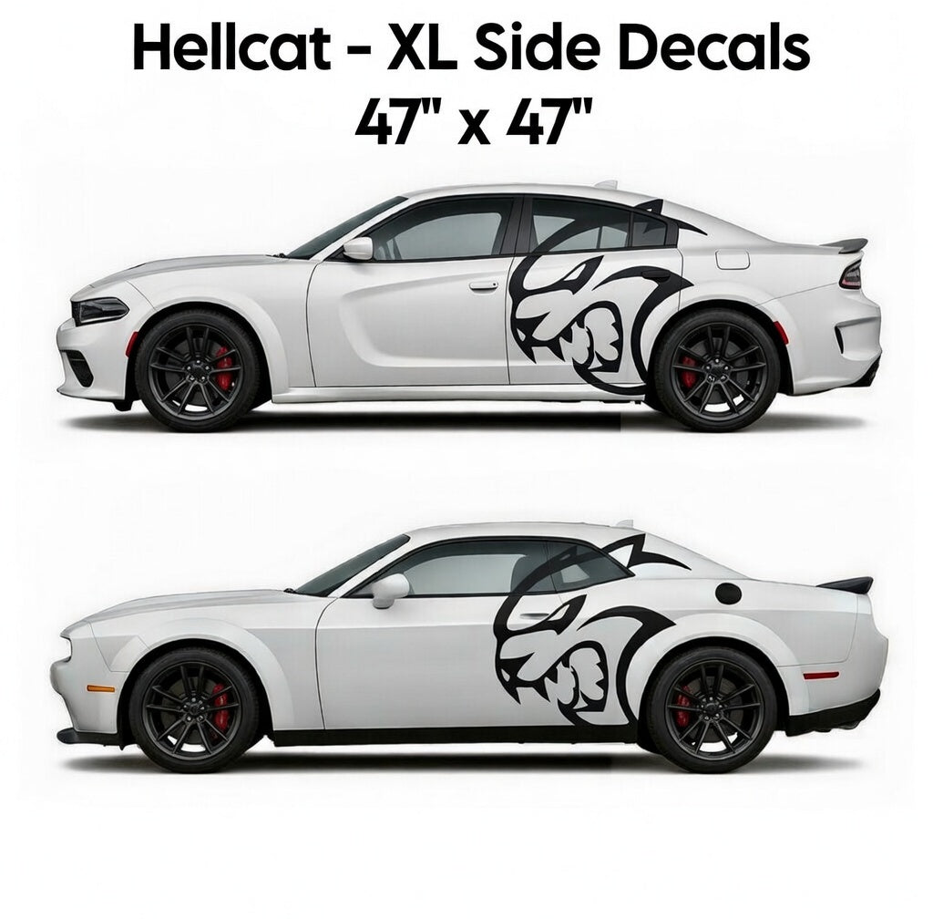Dodge Challenger & Charger Hellcat Big Cat Head Rear Side Decal Kit (L
