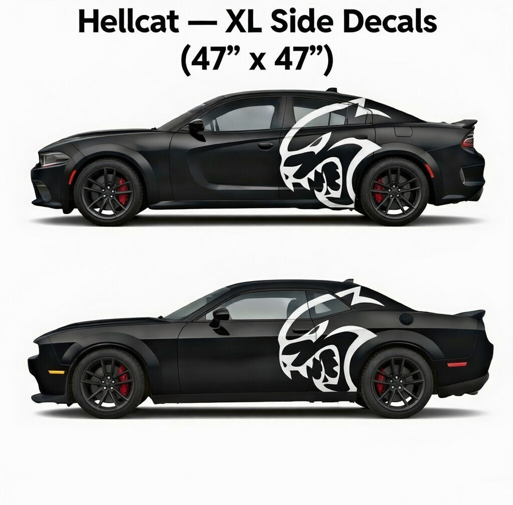 Dodge Challenger & Charger Hellcat Big Cat Head Rear Side Decal Kit (L